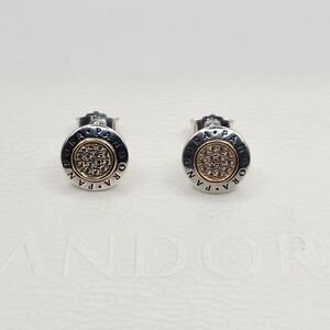 ❤️Authentic Pandora ⭐️RETIRED⭐️ LOGO EARRINGS With 14k GOLD